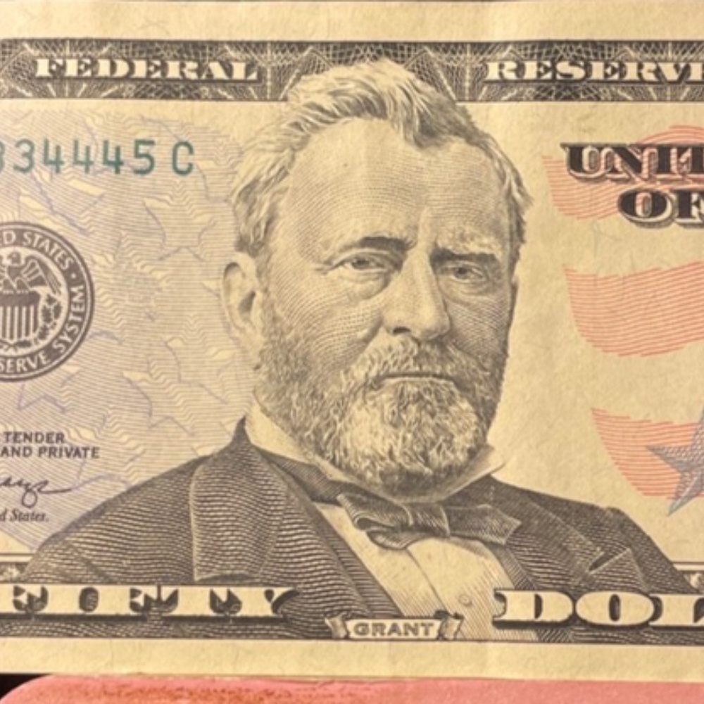 $50 Dollar Bill 2017A Triple 4S Serial # PB 95334445 C